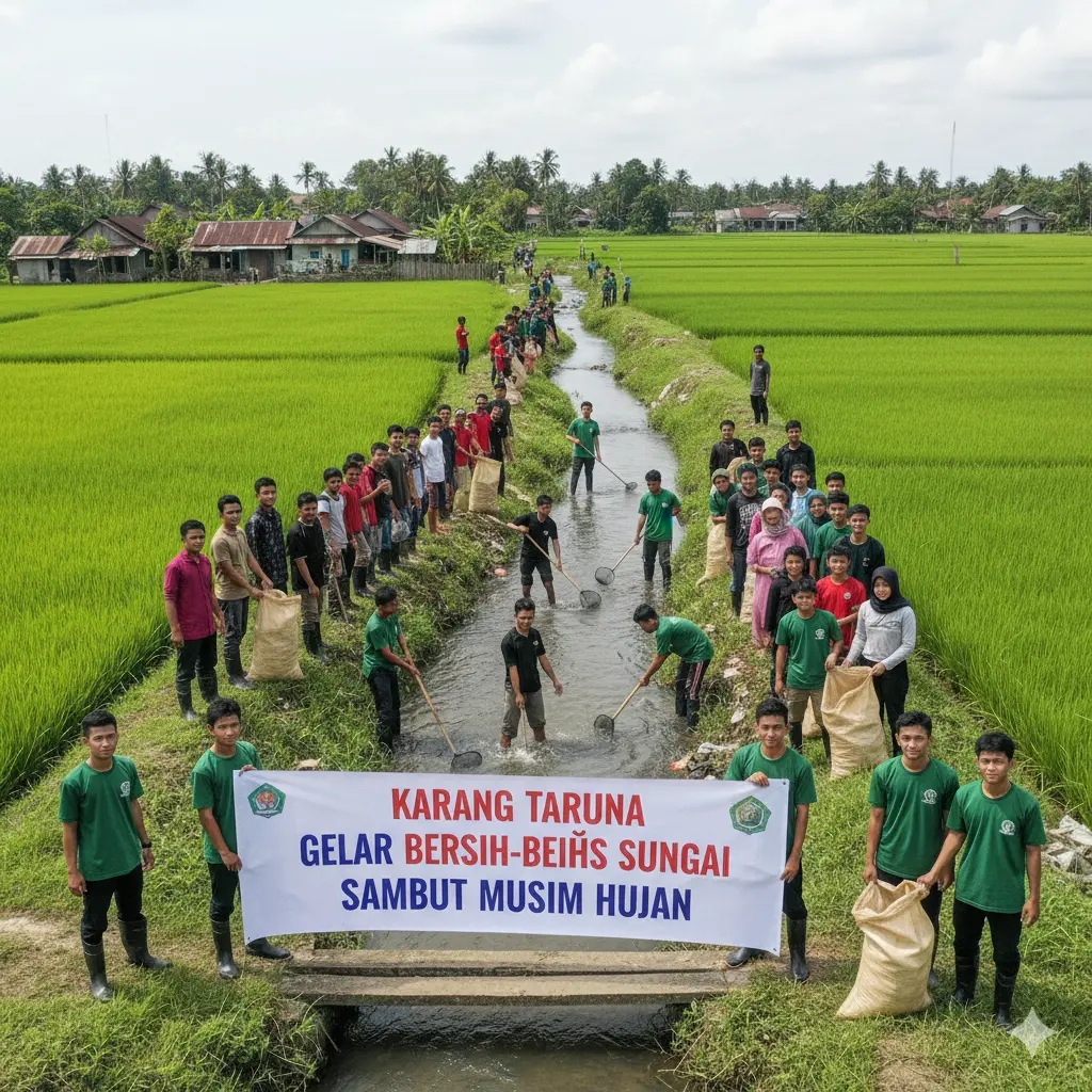 Karang Taruna Gelar Bersih-Bersih Sungai Sambut Musim Hujan